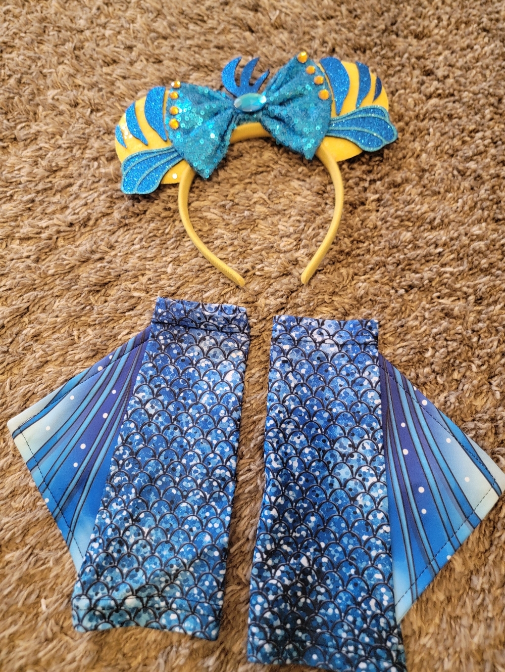 Flounder Little Mermaid Accessories. Fish Headband And Arm Band Costume Set